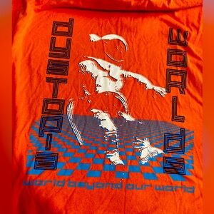 Arizona Lightweight Long Sleeve Orange Space Kangaroo Pocket Hoodie Tee size S